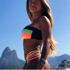 Bikini deux pièces top tube motif à rayure multicolore