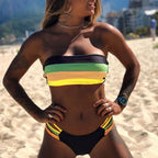 Bikini deux pièces top tube motif à rayure multicolore - Chic&Shines