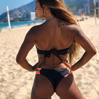 Bikini deux pièces top tube motif à rayure multicolore