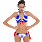 Maillot de bain deux pièces licou bikini sexy dos nu imprimé marin - Chic&Shines