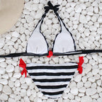 Maillot de bain deux pièces licou bikini sexy dos nu imprimé marin