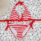 Maillot de bain deux pièces licou bikini sexy dos nu imprimé marin