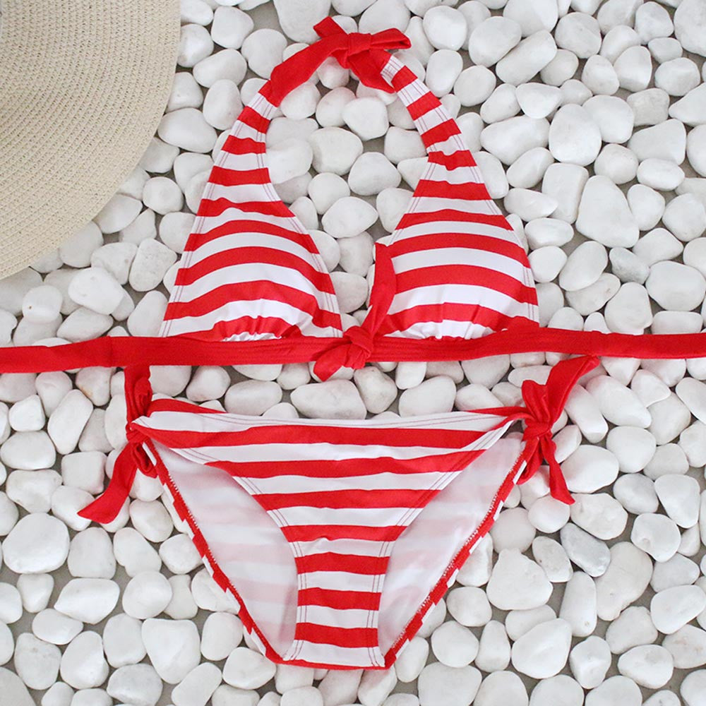Maillot de bain deux pièces licou bikini sexy dos nu imprimé marin