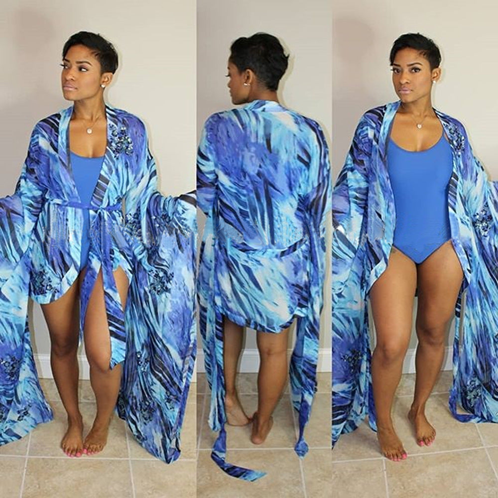 Ensemble maillot de bain une pièce avec kimono tie-dye