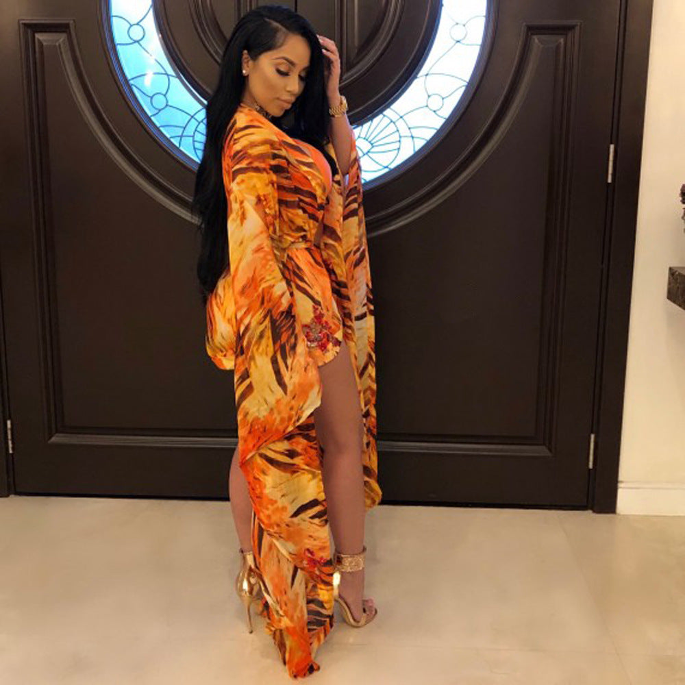 Ensemble maillot de bain une pièce avec kimono tie-dye