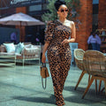 Combinaison pantalon à une épaule manche courte bouffante imprimé léopard - Chic&Shines