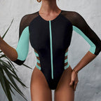 Maillot de bain à manches longues à fermeture éclair à bandes latérales - Chic&Shines