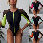 Long sleeve swimsuit with side stripes and zip