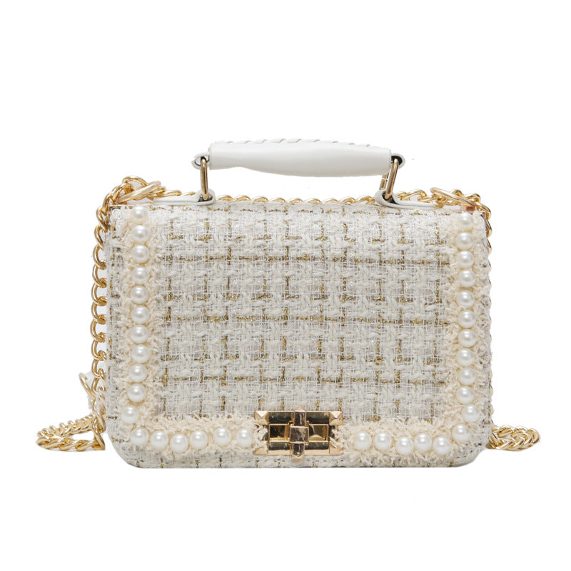 Elegant Square Bag with Pearl Chain Decoration