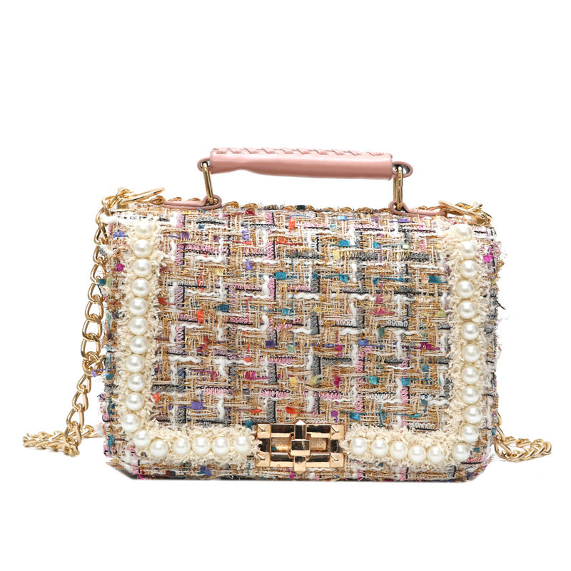 Elegant Square Bag with Pearl Chain Decoration