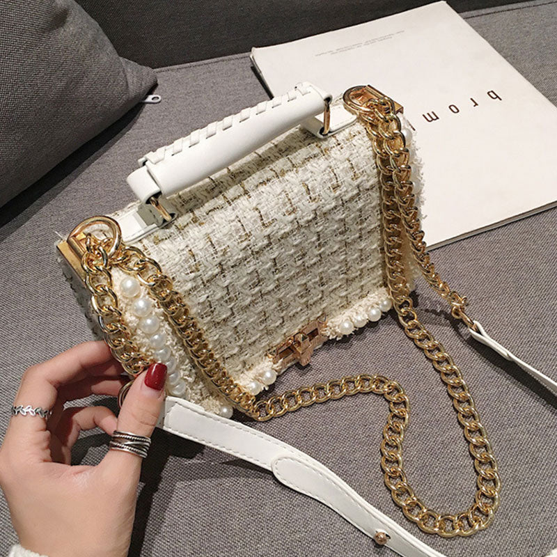 Elegant Square Bag with Pearl Chain Decoration