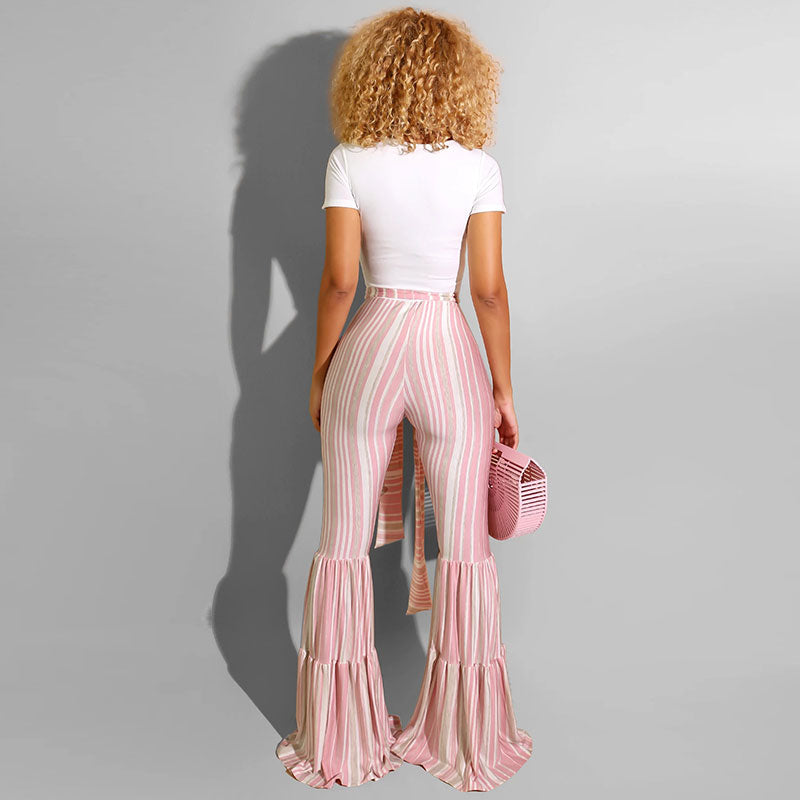 Pantalons Évasés À Ceinture Rayée