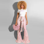 Pantalons Évasés À Ceinture Rayée - Chic&Shines