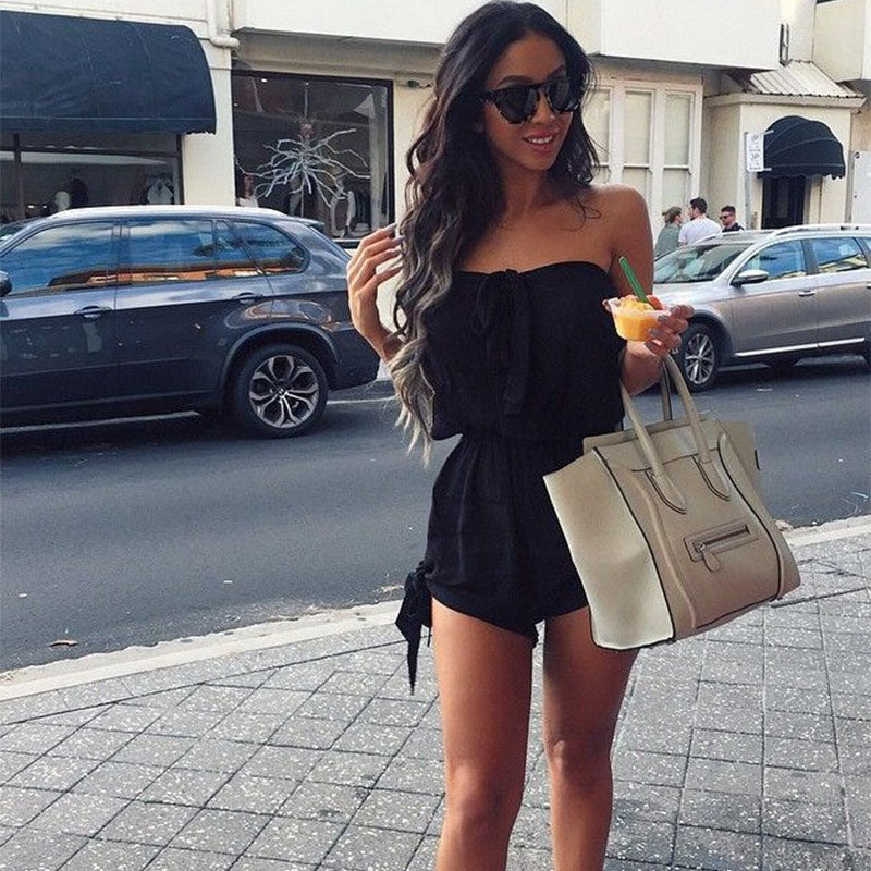 Casual Solid Color Sleeveless Romper with Knot Detail