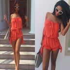 Casual Solid Color Sleeveless Romper with Knot Detail