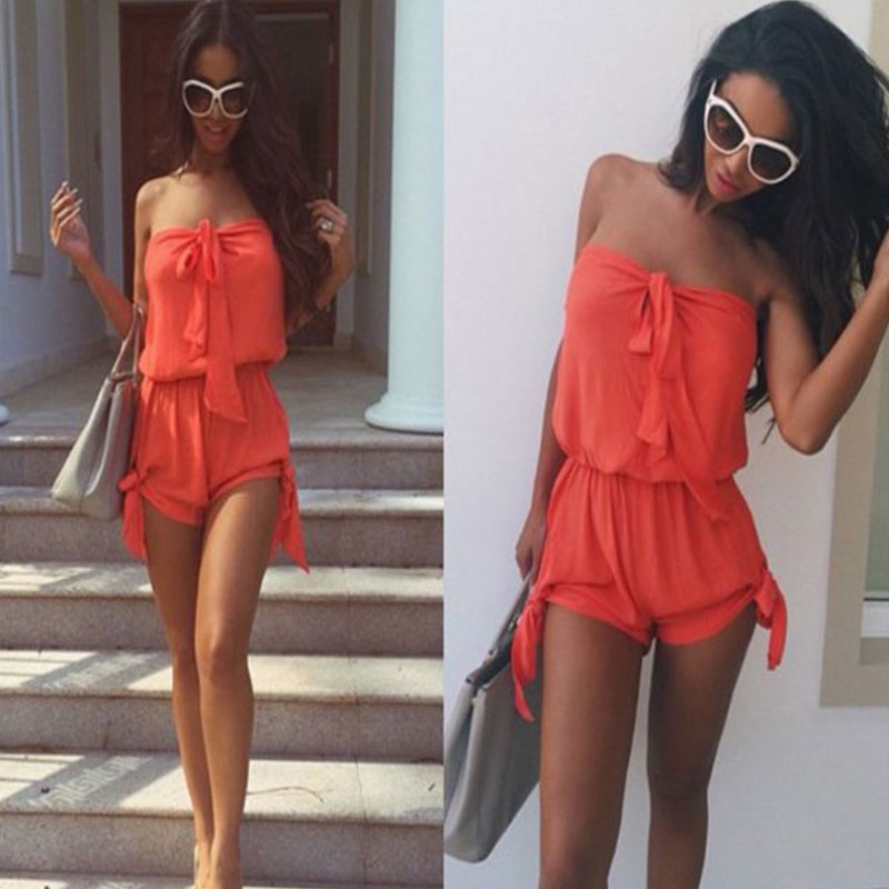Casual Solid Color Sleeveless Romper with Knot Detail