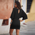Robe courte Col Rond Fente Épaule Graphique