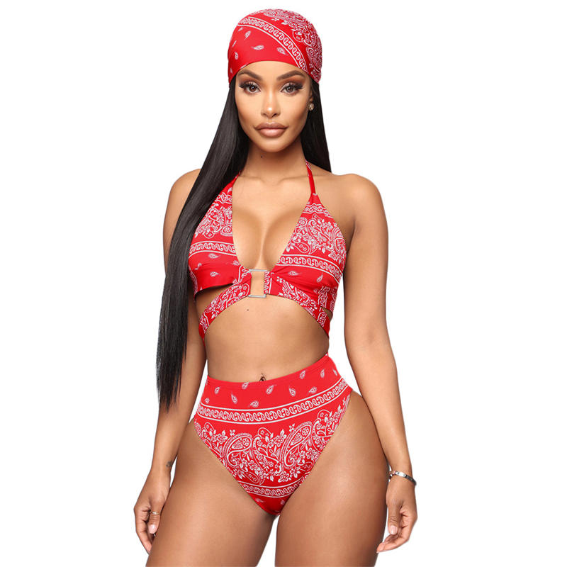 Maillot de bain bikini trois pièces avec imprimé bandana & kimono