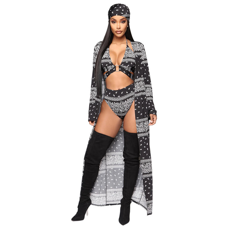 Maillot de bain bikini trois pièces avec imprimé bandana & kimono - Chic&Shines