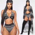 Maillot de bain bikini trois pièces avec imprimé bandana & kimono