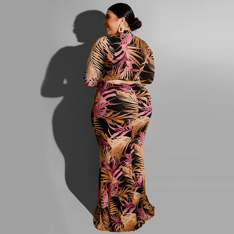 Bodycon round neck maxi dress with pattern