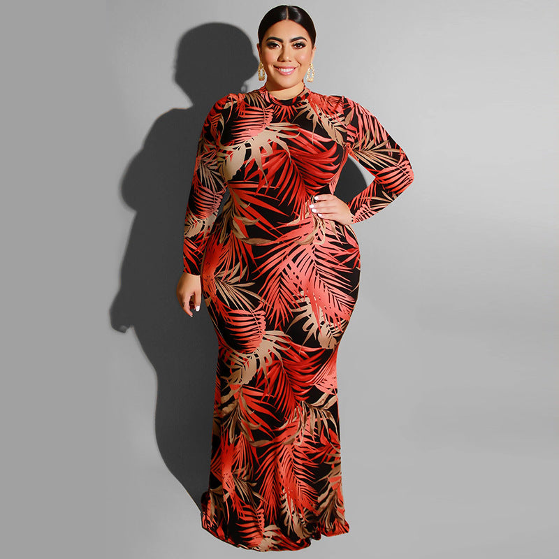 Bodycon round neck maxi dress with pattern