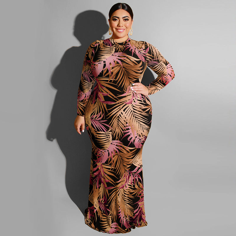 Robe longue moulante col rond à motif - Chic&Shines