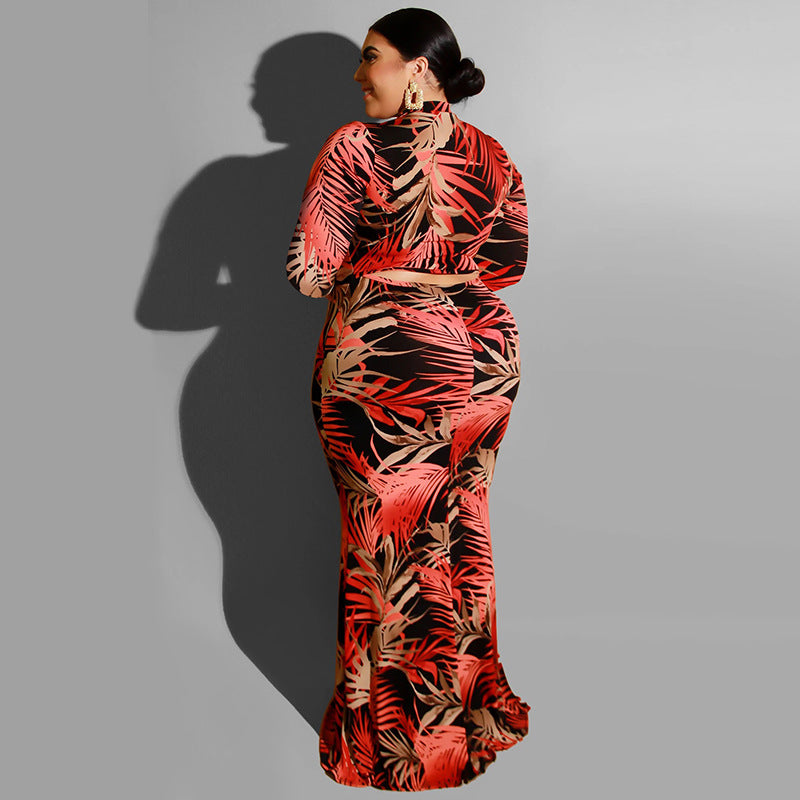 Bodycon round neck maxi dress with pattern