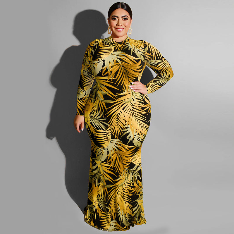 Robe longue moulante col rond à motif - Chic&Shines