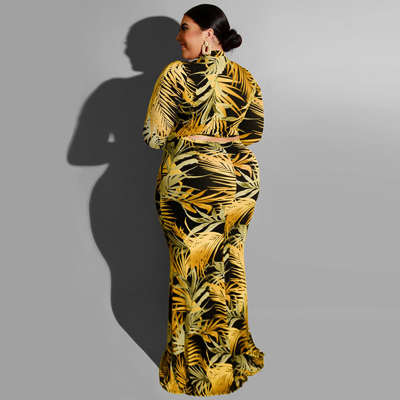 Bodycon round neck maxi dress with pattern