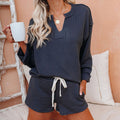 Ensemble haut col v à manches longues et short court - Chic&Shines