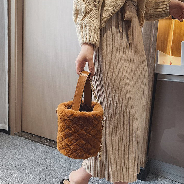 Sac seau à bandoulière Peluche Couleur Unie
