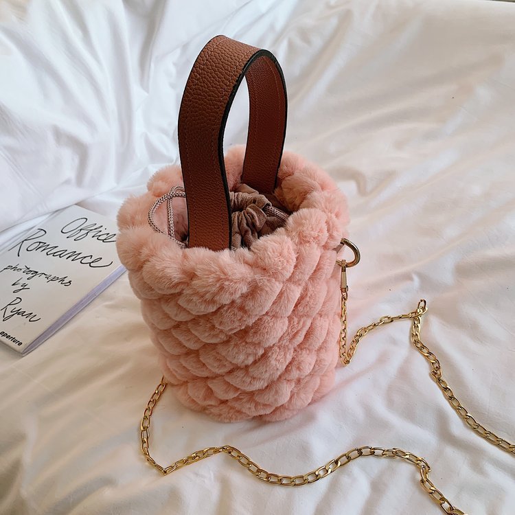 Sac seau à bandoulière Peluche Couleur Unie