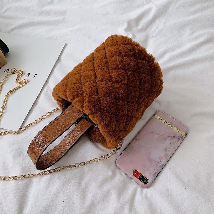 Sac seau à bandoulière Peluche Couleur Unie