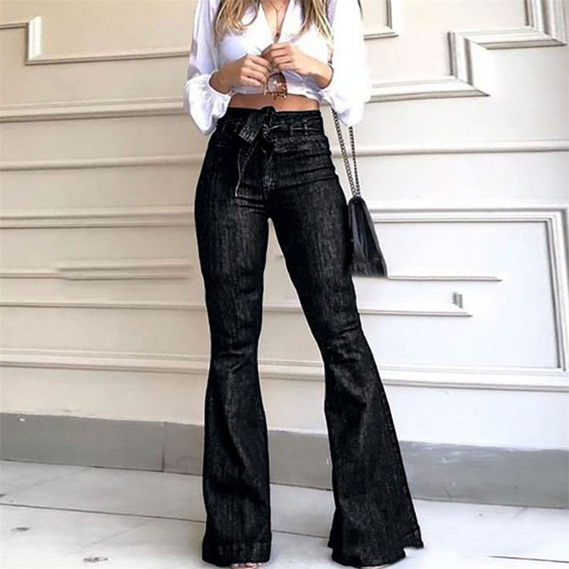 Jean taille haute ceinturée et bas évasé - Chic&Shines