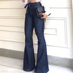 High-waisted belted jeans with a flared hem