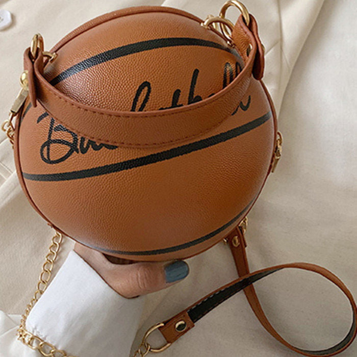 Sac à main Basket-Ball Forme rond Mode Femme, Chaîne doré et Simili cuir