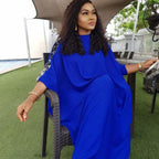 Three-quarter sleeve irregular hem side slit maxi dress