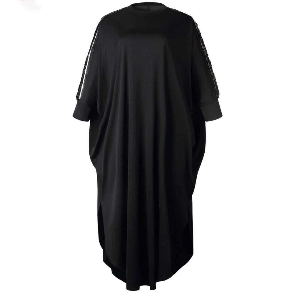 Robe longue manches trois quart ourlet irrégulier à fente latérale - Chic&Shines