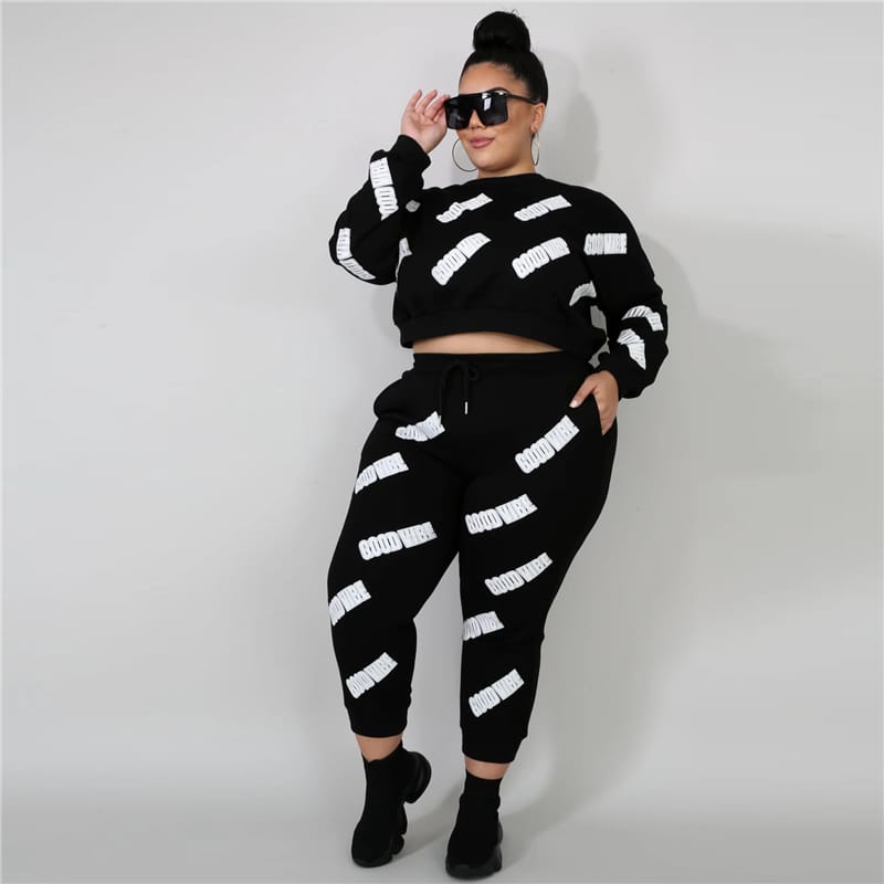 Ensemble Manches Longues Haut Et Pantalon Lettre Pinting - Chic&Shines