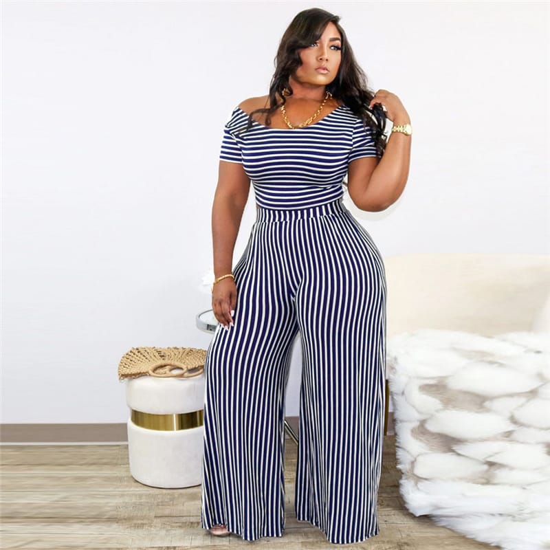 Ensemble deux pièces haut manches courtes et pantalon rayure - Chic&Shines