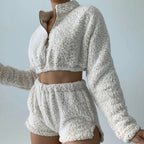 Ensemble short et haut en peluche de couleur unie - Chic&Shines