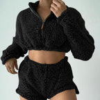 Ensemble short et haut en peluche de couleur unie - Chic&Shines