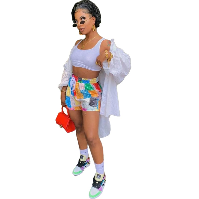 Short court imprimer carreau multicolore