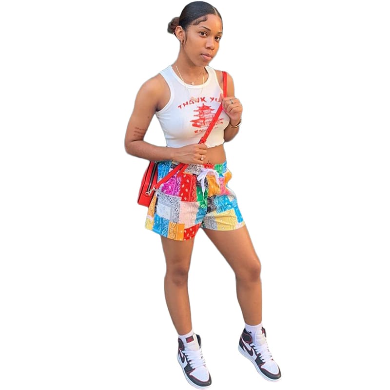 Short court imprimer carreau multicolore