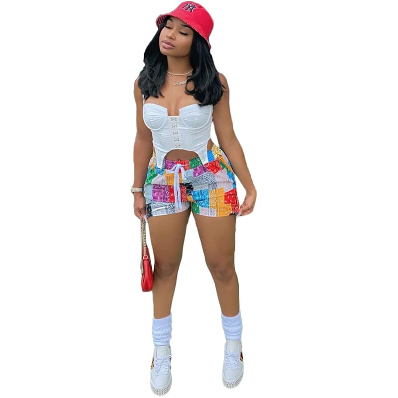 Short court imprimer carreau multicolore