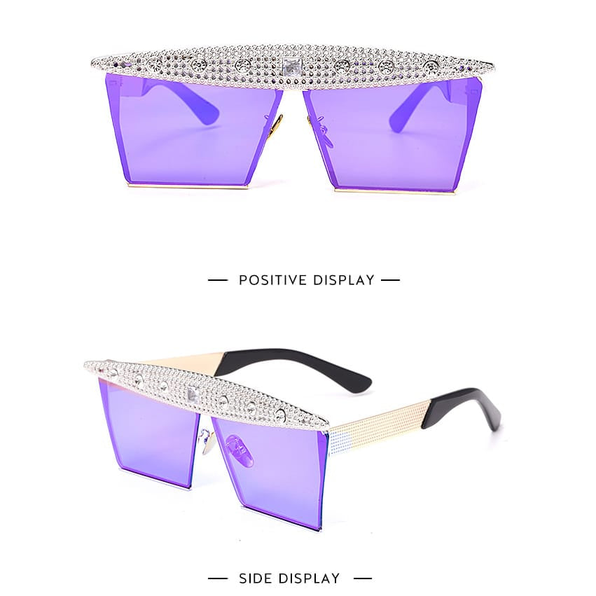 Lunettes de soleil grande monture décoration strass