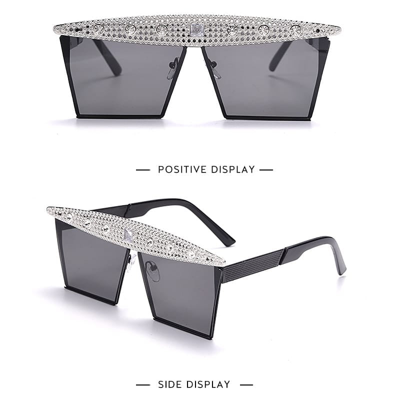 Lunettes de soleil grande monture décoration strass