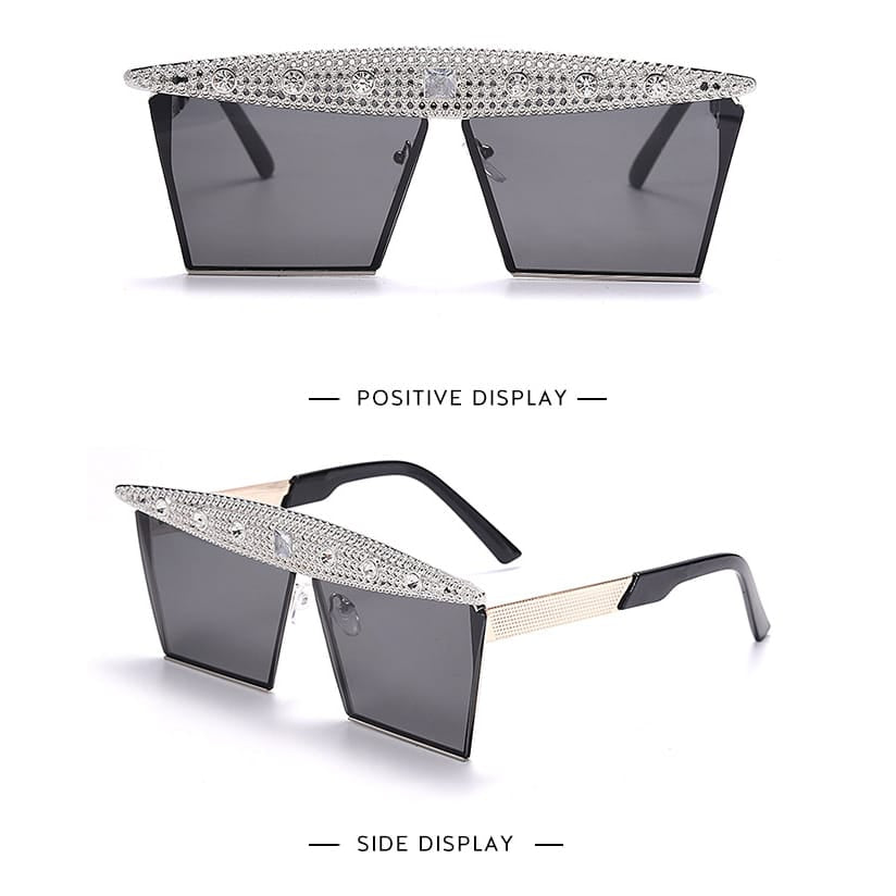 Lunettes de soleil grande monture décoration strass