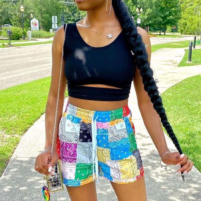Short court imprimer carreau multicolore